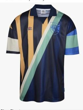 Umbro Dark  Navy Multi-Stripe Polo Jersey with Teal and Yellow Accents